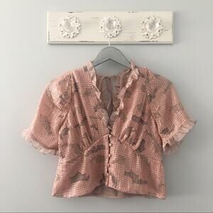Anthropologie Forever That Girl Pink Sequined V Neck Blouse NEW